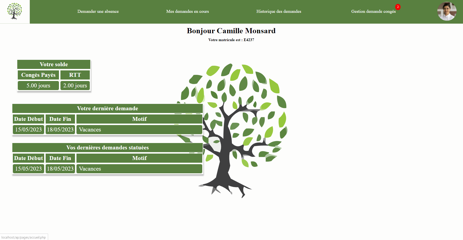 Capture d'ecran page d'accueil