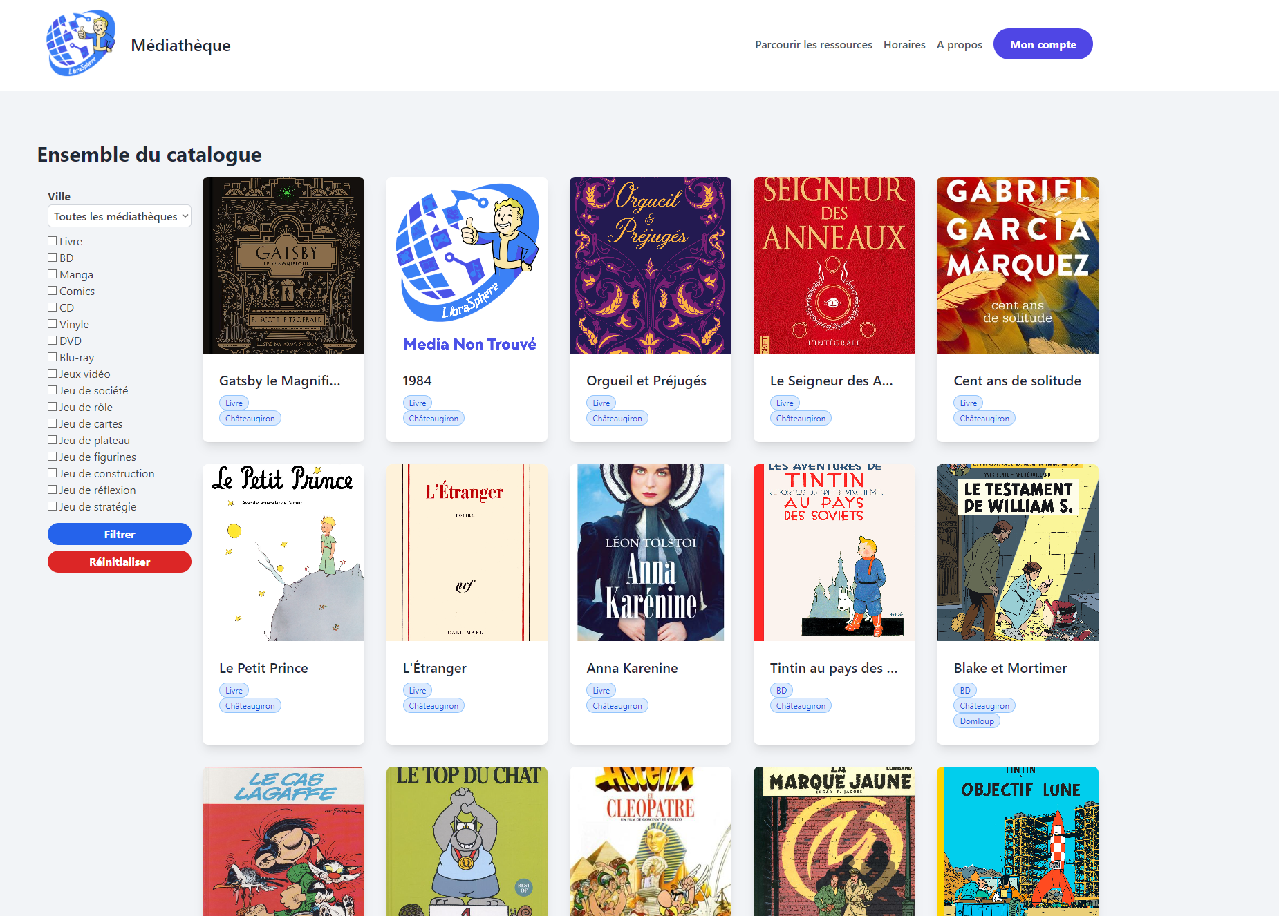 Écran de parcours des ressources