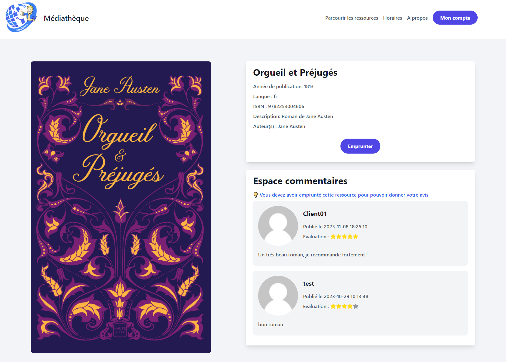 Écran de détail d'article